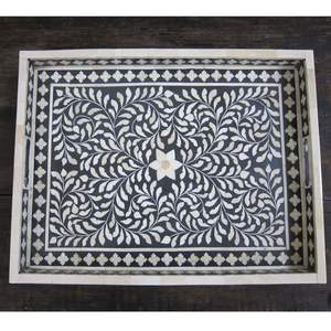 Bandeja con incrustaciones de hotel, bandeja de servicio hecha a mano, incrustaciones de hueso de lujo, desayuno de Ramadán, comida, fruta, café, té, bandeja decorativa - Product Image 5