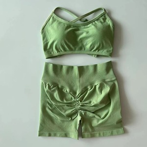 Women's 2-Piece Seamless Yoga Set Solid Pattern Scrunch Butt Legging and Halter Sports Bra Workout Gym Suit in XXL XS Sizes - Product Image 3