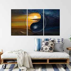 Impression sur toile Yin Yang : Art moderne de la lumière et de l'ombre sur verre trempé, lot de 3 toiles - Product Image 1