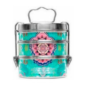 Esmalte impreso Acero inoxidable 3 niveles Clip Lock Tiffin vibrante Mughal patrón, oficina/escuela Picnic Carrier - Product Image 4