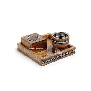 Juego de quemador de incienso de bandeja cuadrada de 8 pulgadas hecho a mano, soporte de madera de resina Bakhoor con incrustaciones artísticas para fragancia del hogar para regalos - Product Image 2