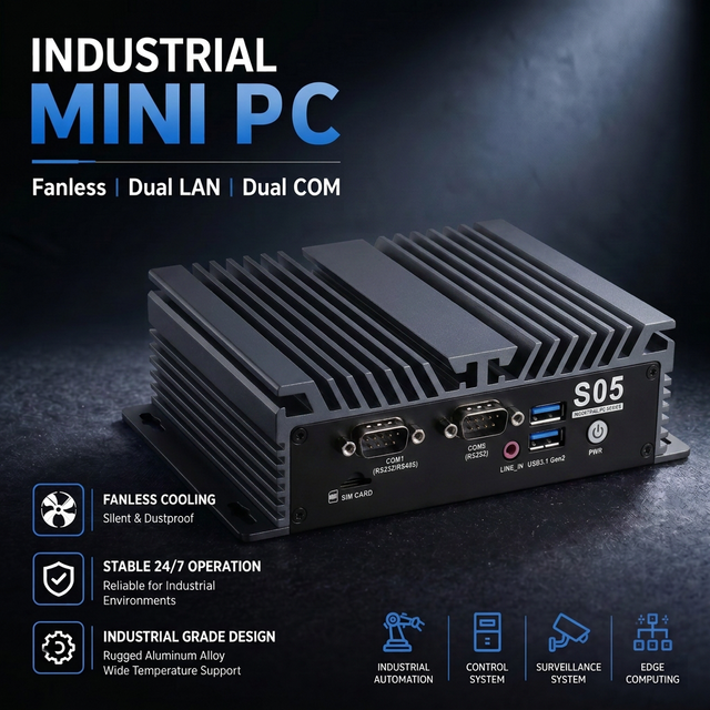 Fanless Industrial PC Intel J6412 Dual LAN Dual COM DDR4 up to 16GB Compact Mini PC for Automation Control Stock S05