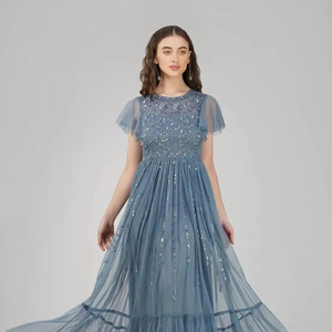 Élégant motif de broderie de paillettes perlées Robe de bal Cape manches Aline Body Shape Long Chiffon Robe de soirée Mariages Prom Parties - Product Image 1