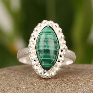 Vente en gros en vrac 8x16mm Malachite Marquise Bague Design Unique 925 Sterling Silver Handmade Fine Custom Jewelry Fournisseur de confiance - Product Image 1