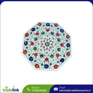 Table basse octogonale moderne en marbre au design floral Assemblage facile Fabrication à la main Pierres semi-précieuses naturelles noires Meubles de maison - Product Image 6