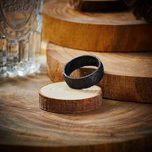 <b>Black</b> Hammered Damascus <b>Ring</b> Unique Wedding Engagement DIY Knives for Men <b>Women</b> Customizable OEM Support From the Manufacturer - Product Image 6