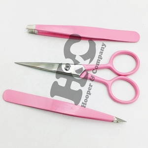 New <b>Pink</b> Eyebrow Tweezers Professional High Quality Tweezers Pouch Stainless Steel Eyebrow Tweezers <b>Set</b> Scissor free logo - Product Image 3