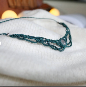 Green Macrame and Rose Quartz Necklace and Girls Handmade Gemstone <b>Pendant</b> Labradorite Choker, <b>Moonstone</b> Pearl Necklace - Product Image 2