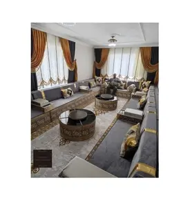아랍어 Majlis 모로코 Majlis 디자인 | 앉아 높이 40cm | 소파 + 양모 카펫 + 커튼 + 테이블 세트 전체