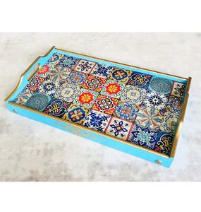 Bandeja DE SERVICIO DE MADERA MDF de alta calidad hecha a mano y elegante para comedor y regalos Bandejas decorativas de tendencia alta para servir - Product Image 1