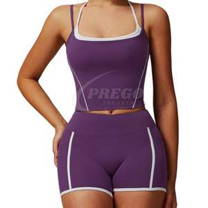 Conjunto de Shorts de Yoga Cómodos, Transpirables y de Secado Rápido para Mujer, Diseño Sólido con Cinturón de Encaje, Cintura Alta Elástica, Tallas Grandes, Cantidad al por Mayor - Product Image 1