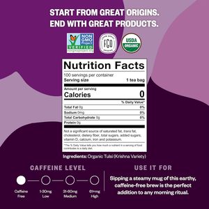 FGO Organic Tulsi Holy Basil <b>Tea</b>, 100 Count, Eco-Conscious Herbal <b>Tea</b> Bags - Product Image 5