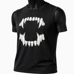Men Sleeveless <b>Tank</b> <b>Top</b> <b>Black</b> Fang Teeth Graphic Print O-Neck Casual Streetwear Muscle Shirt Gothic Punk Style - Product Image 4