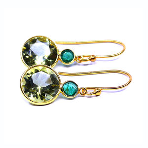 Ensemble de boucles d'oreilles de mariage en argent Sterling 925 classique pour femmes plaqué or émeraude citron topaze gemmes pour anniversaires breloque en gros - Product Image 3