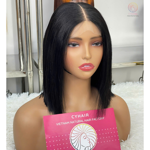 Os vietnamien droite vierge Remy coupe émoussée Bob perruques couleur naturelle en gros Double dessiné perruques 2x6 fermeture perruque - Product Image 3