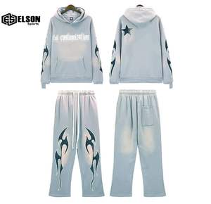 Plus Size Customized Design Sun Faded Premium Vintage DTF Printed Hoodie Baggy Pants <b>Flare</b> Pants Men Tracksuits Set - Product Image 6