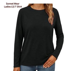 T-shirt décontracté pour femmes, col rond, tricot fin, manches longues, coupe ajustée - Product Image 3