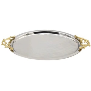 Bandeja de Servicio de Metal Moderna de Última Tendencia con Hoja Dorada y Asas Plateadas Resistentes, Diseño Clásico de Lujo para Ramadán, Fácil de Usar - Product Image 5