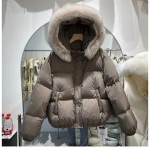 Warm Front Fur Collar <b>Hooded</b> Fur <b>Coats</b> Puffer Jacket Fashion White Duck Down Jackets Female Women <b>Winter</b> <b>Ladies</b> Loose Overcoats - Product Image 3