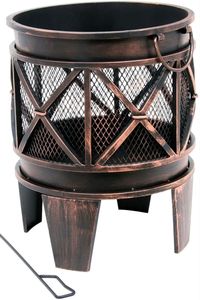 Rustic Metal <b>Fire</b> <b>Pit</b> with Open Wire Frame Design Hammered Copper Black Scroll Base Mesh Spark Guard BBQ Functionality - Product Image 4