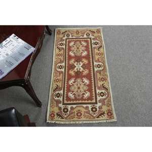 พรมขนสัตว์3.4ft สีเบจสีน้ำตาลคลาสสิกขนาด1.7 x ดีไซน์แบบตุรกีเย็บปะติดปะต่อกันสำหรับทางเข้าห้องนั่งเล่นหรือห้องนอน - Product Image 1