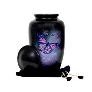 Urnas de diseño de Metal sólido Urnas de cremación de esmalte con estampado de mariposa con acabado hecho a mano Decoración interior Urnas funerarias para cenizas - Product Image 1