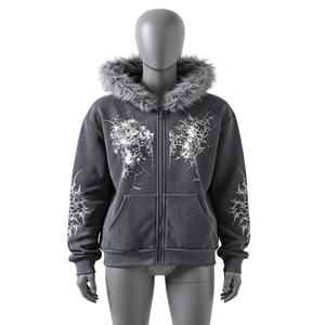 2026 Sweat à capuche zippé pour femme, style gothique streetwear, imprimé sombre, décontracté punk - Product Image 5