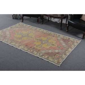 Alfombra turca Vintage de 4,6x8,3 pies, diseño clásico de retazos rectangulares de área grande, látex de lana rosa amarilla para pasillo de dormitorio - Product Image 2