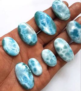 Cabochon de Larimar naturel pierre précieuse en vrac Larimar gemmes ovales de taille multiple fabrication de bijoux bijoux bijoux en macramé pierre précieuse son cadeau gemmes - Product Image 1