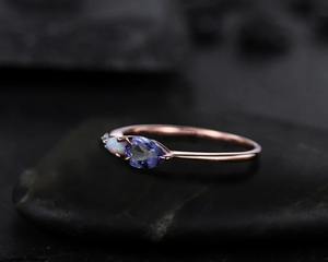 High Quality 925 Sterling <b>Silver</b> Women's Wedding <b>Ring</b> Natural <b>Opal</b> Tanzanite Gemstone Pear Cut Fine Wedding Party Wear - Product Image 4