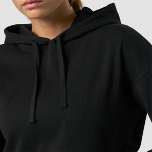 Womens <b>Black</b> Cropped Pullover <b>Hoodie</b> and Jogger Set Two Piece Tracksuit Fleece Loungewear Casual Gym Outfit Custom Logo - Product Image 4