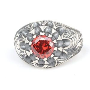 Anillo de Plata de Ley 925 para Hombre con Circonita Naranja y Piedra Color Granate, Bañado en Rodio, Elegante y Moderno para Uso Diario, Certificado IGI - Product Image 3