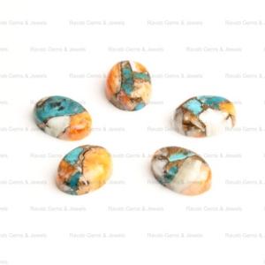 Nueva Llegada, Cabujón Ovalado Plano de 16x22 mm, Turquesa de Cobre Natural de Ostra Espinosa de Mohave, Piedras Preciosas de Cuarzo Sueltas para Joyería Fina - Product Image 1