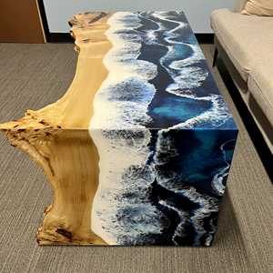 Table à manger rectangulaire moderne en résine époxy artisanale de luxe pour salon, plateau en bois d'acacia, imperméable, anniversaire - Product Image 5