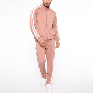 Logo personnalisé vente en gros ensemble de survêtement personnalisé à rayures de couleur rose pour hommes ensemble de jogging 2 pièces sweat-shirt à capuche zippé - Product Image 1