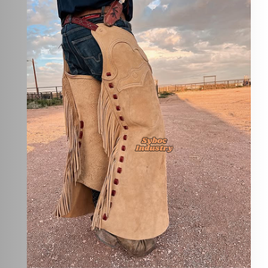 Chaparreras con Flecos para Mujer de Piel Genuina de Vaca Estilo Vaquero Occidental, Nuevo Pantalón de Cuero Estilo Chink para Equipo de Equitación - Product Image 6