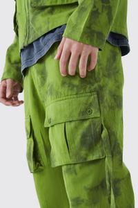 Venta caliente nuevo diseñador de Moda Verde sarga Tie Dye cintura fija pierna recta pantalones de carga en fabricación al por mayor - Product Image 3
