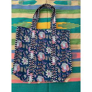 Bolso Tote Extra Grande Acolchado de Algodón, Ecológico, Reversible, Tipo Weekender, con Asa para Hombro, Abierto, de PVC Azul Intenso, Resistente, para Compras - Product Image 3