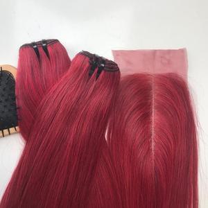100% vierge Super Double dessiné vietnamien Extensions de cheveux crus Super os droit rouge vin couleur génie trame personnaliser couleur - Product Image 6