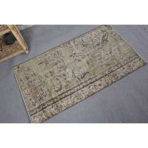 Tapis en laine vintage de 2,2x3,7 pieds, tapis de salon grande surface patchwork vert et beige avec support en latex pour décorations pour la maison - Product Image 2