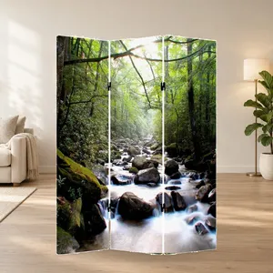 Paravent pliant en toile double face Green Forest Stream - Product Image 1
