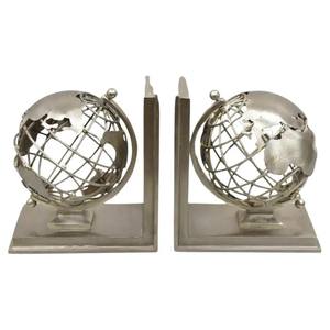 Restoration Hardware Industrial Modern Metal Spinning <b>World</b> <b>Globe</b> Bookends Heavy Duty Silver Desk Decor Pair - Product Image 1