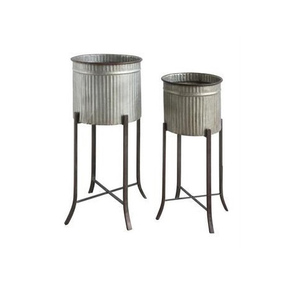 Ensemble de 3 pots de fleurs galvanisés avec plateau Pot de jardinière d'excellente conception pour la décoration de bureau en vrac - Product Image 6