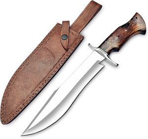 Cuchillo Bowie forjado a mano con mango de madera y Funda de cuero Equipo de caza y supervivencia con Funda de cuero Cuchillo para exteriores - Product Image 1