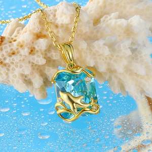 Collier Jeulia Lucky Day Dolphin en argent sterling plaqué rhodium avec zircon taille émeraude - Product Image 4