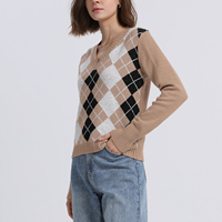 Pull Argyle Haut de Gamme Écologique pour Femme – Respirant, Chaud, Manches Longues, Motif Uni – Nouvelle Collection Automne – Dernière Taille