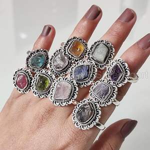 Anillo de Piedras Preciosas en Bruto para Mujer, Esmeralda Natural, Zafiro, Tanzanita, Herkimer, Joyería de Plata de Ley 925 - Product Image 2