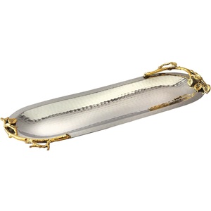 Plateau de service en métal de bonne qualité de dernière conception plateau de service de nourriture de restaurant avec l'accent de feuille d'or du fabricant indien - Product Image 1