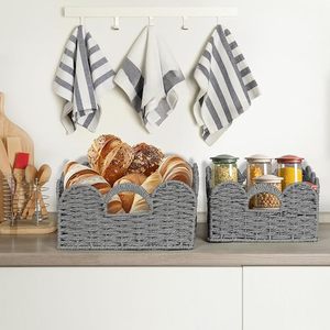 2-Pack Scallop Design <b>Wicker</b> Storage Baskets with Handles Handwoven Natural Paper Rope <b>Bins</b> for Home Decor - Product Image 4