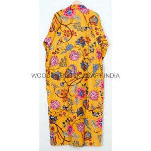 ชุดกิโมโนผ้าคอตตอนสำหรับผู้หญิงชุดใส่ว่ายน้ำและใส่อยู่บ้านชุดปาร์ตี้งานแต่งงานลายดอกไม้ป่าสีเหลืองใส่ในฤดูร้อน - Product Image 6